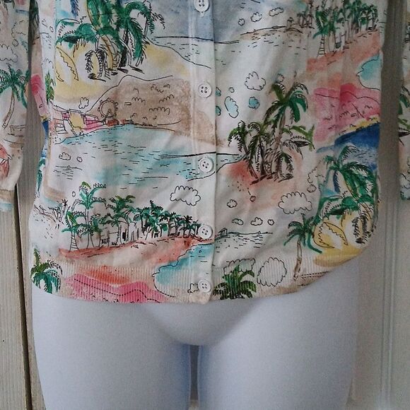 Talbots tropical beach ocean button down super soft cardigan Sz XS NWOT - Picture 2 of 5